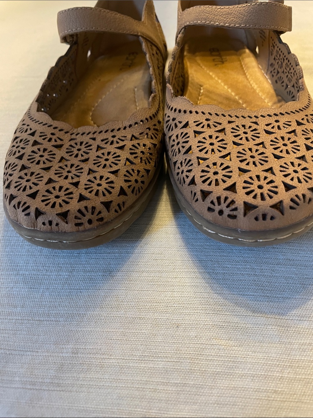Earth Brown Laser-Cut Mary Jane Flats - Picture 5 of 11